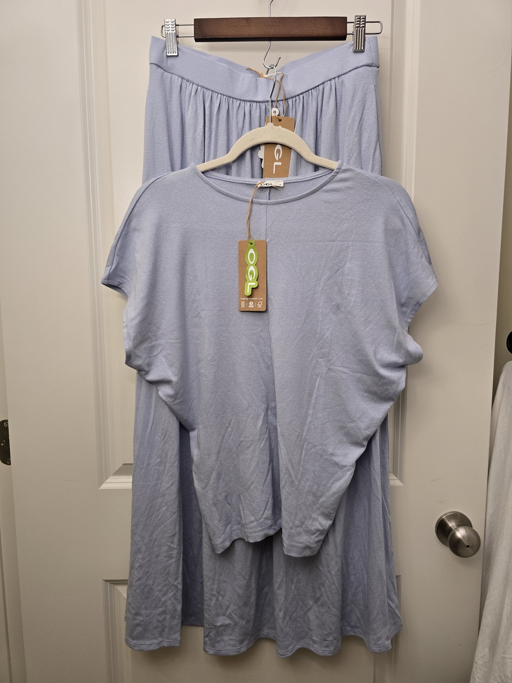 OGL Tencel-Linen 2Pcs Set Round Neck Top & A-Line Maxi Skirt with Pockets - Picture 11 of 16